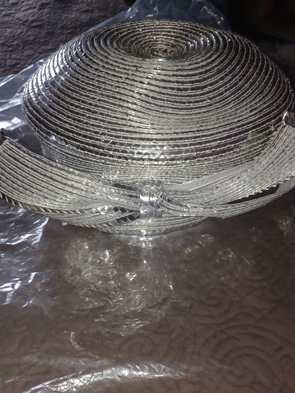 Silver Decorative Coil Ribbon Bow for Home Accents